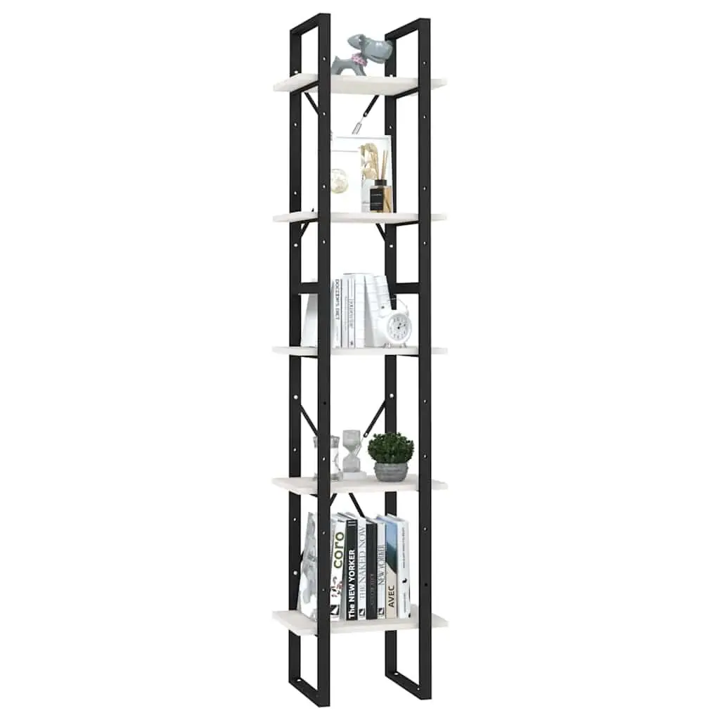 5-Tier Book Cabinet with Pinewood & Metal Frame, 40W x 30D x 175H cm