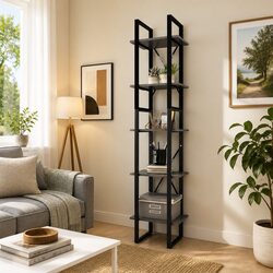 5-Tier Book Cabinet Dimensions 40x30x175cm, Grey Pinewood