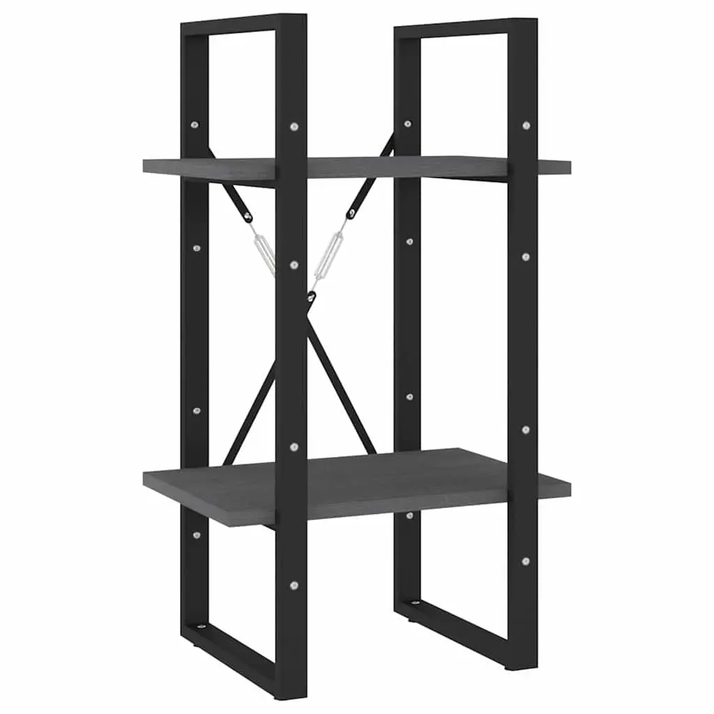 5-Tier Book Cabinet for Home 40x30x175cm Grey Pinewood Metal Frame Storage Shelving Unit