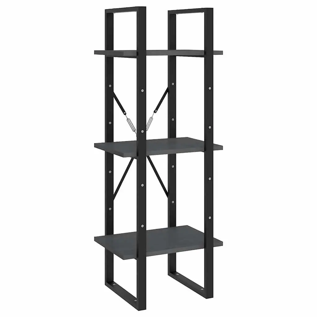 5-Tier Book Cabinet for Home 40x30x175cm Grey Pinewood Metal Frame Storage Shelving Unit