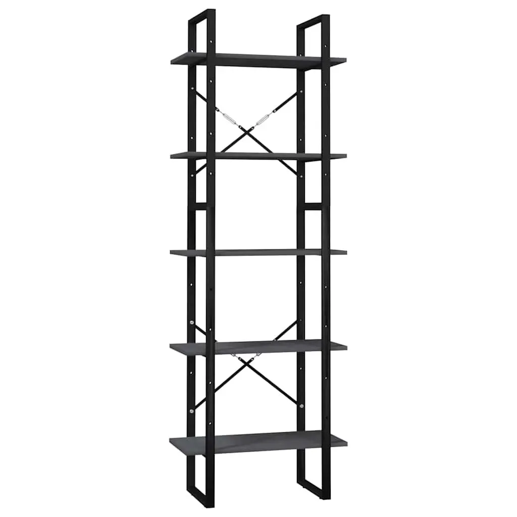 5-Tier Grey Pinewood Bookshelf