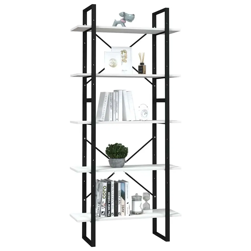 5-Tier Book Cabinet for Home Use White Pinewood Storage Shelving Unit