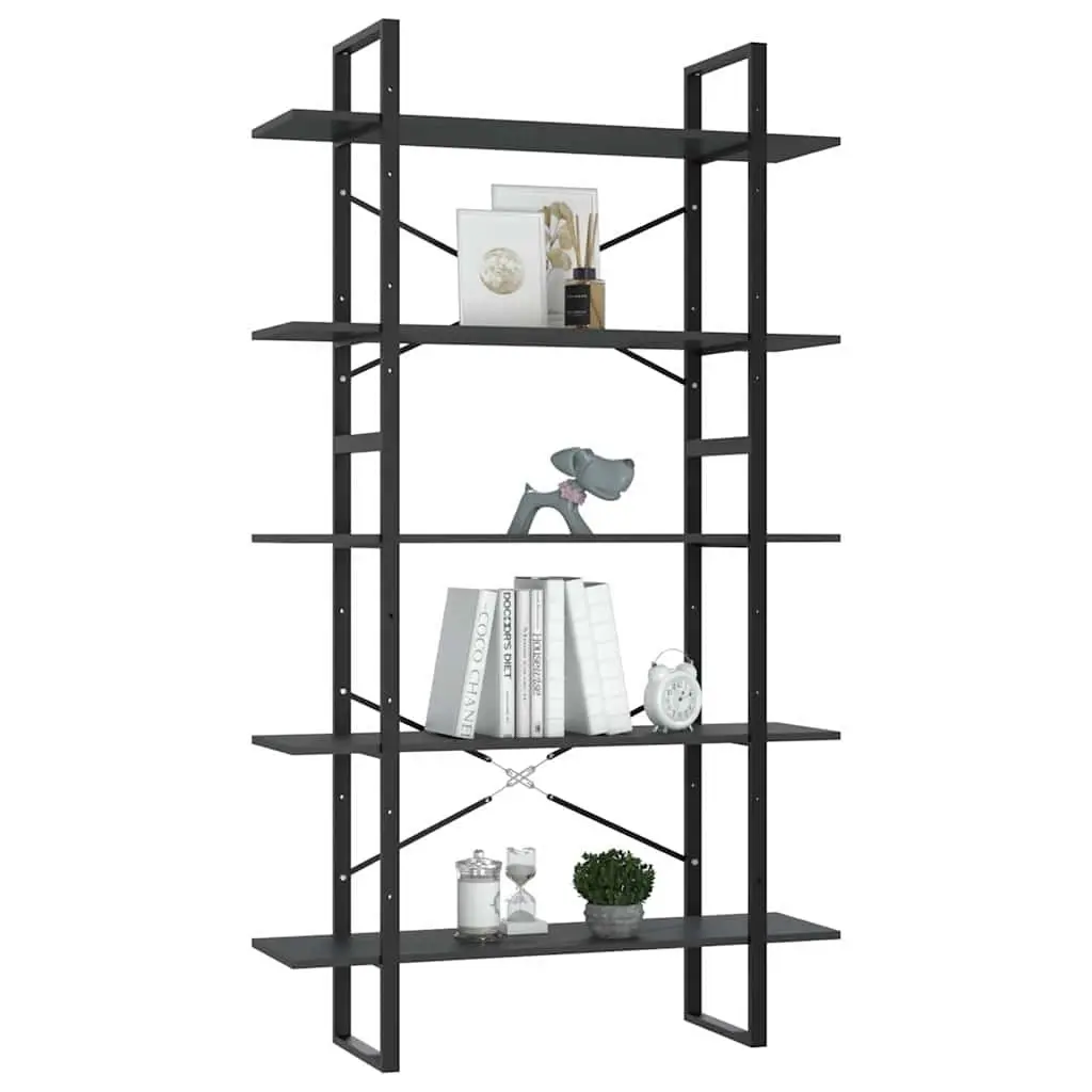 5-Tier Book Cabinet Grey Engineered Wood Shelving Unit Storage Display Bookcase
