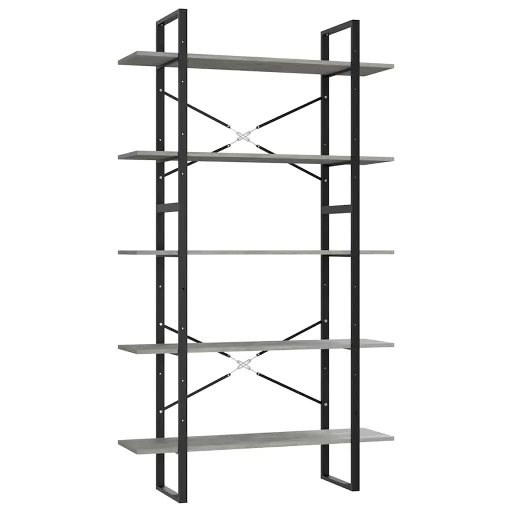 5-Tier Book Cabinet for Living Room Grey Engineered Wood Shelving Unit