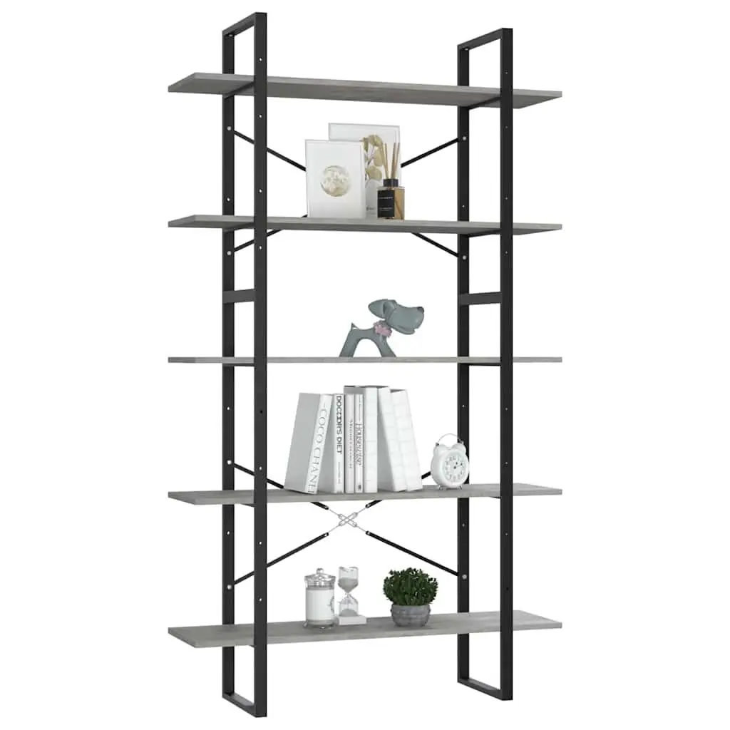 5-Tier Book Cabinet for Living Room Grey Engineered Wood Shelving Unit