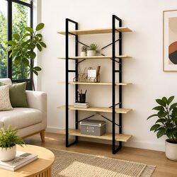 5-Tier Book Cabinet: 100x30x175cm, Pinewood and Metal