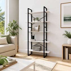 5-Tier Book Cabinet: 100x30x175 cm Pinewood & Metal Frame