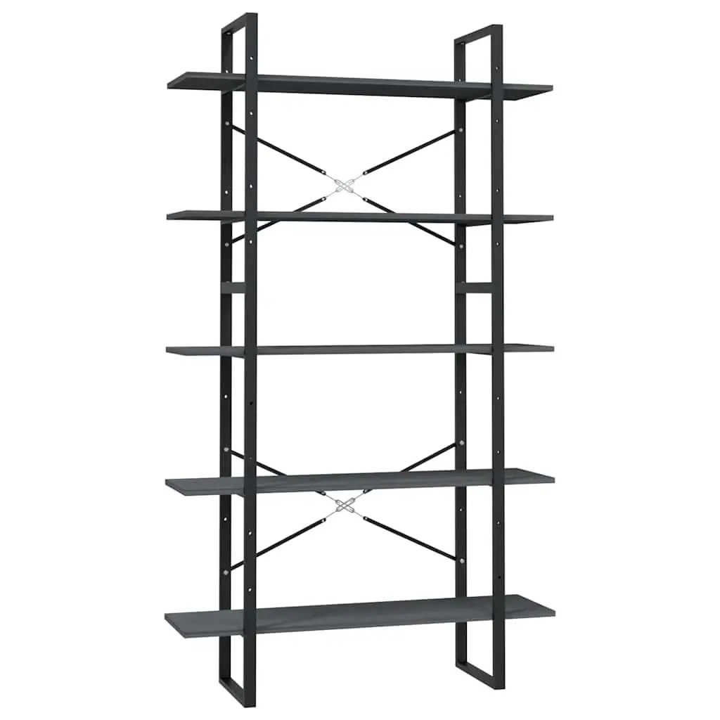 5-Tier Book Cabinet for Home Grey Pinewood Metal Frame Standing Shelf Storage Display