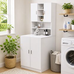 Washing Machine Cabinet: White Storage Organizer Details