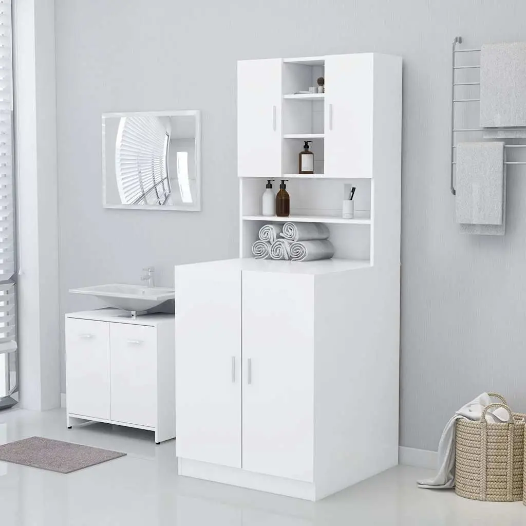 Washing Machine Cabinet White Storage Bathroom Laundry Room Cupboard Organizer