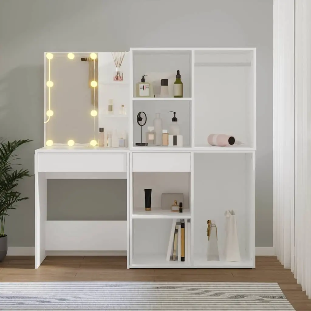 White LED Vanity Table with Storage