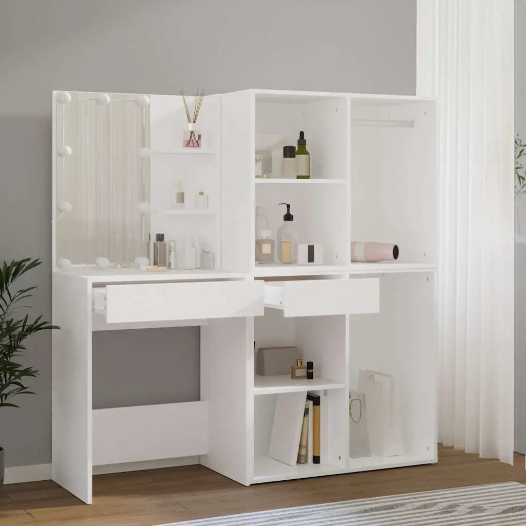 White LED Vanity Table with Storage