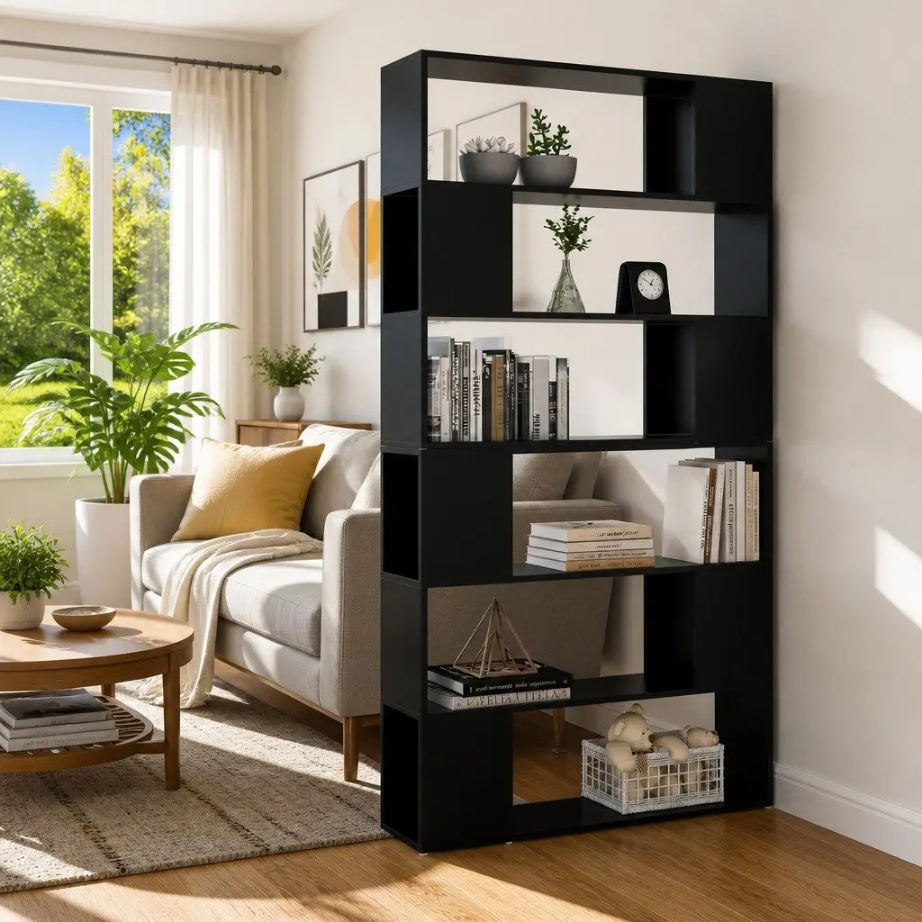 Room Divider Bookshelf Black 100x24x188cm Storage Organizer with Multiple Compartments for Living Space Office or Bedroom