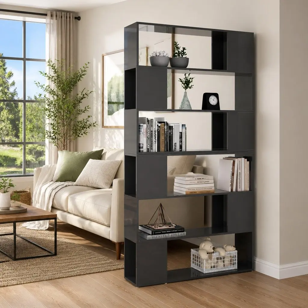 Book Cabinet Room Divider Storage Organiser High Gloss Grey 100 x 24 x 188 cm