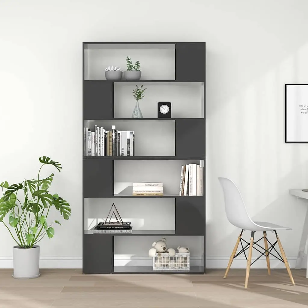 Book Cabinet Room Divider Storage Organiser High Gloss Grey 100 x 24 x 188 cm