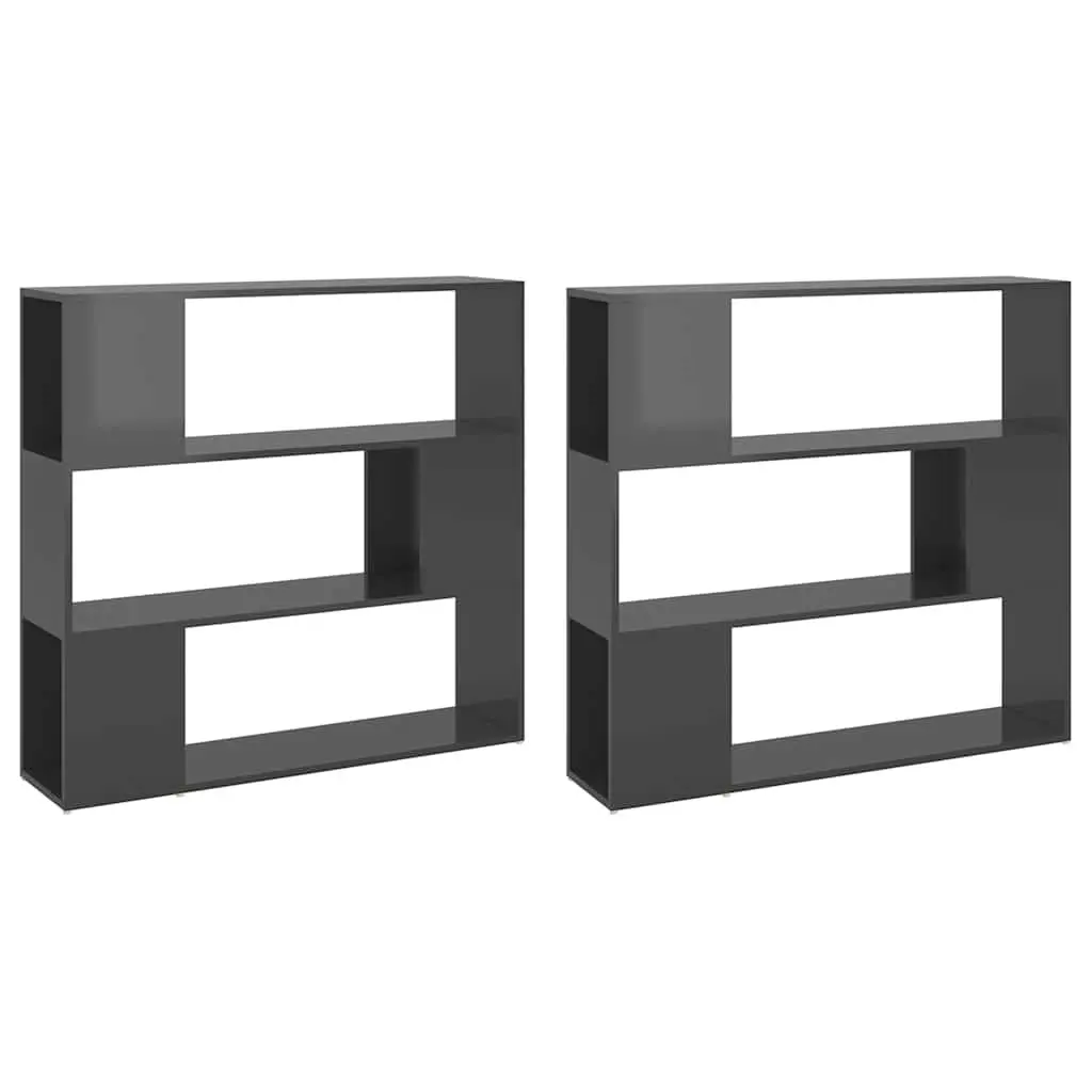 Book Cabinet Room Divider Storage Organiser High Gloss Grey 100 x 24 x 188 cm