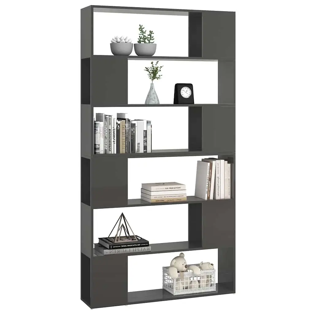 Book Cabinet Room Divider Storage Organiser High Gloss Grey 100 x 24 x 188 cm