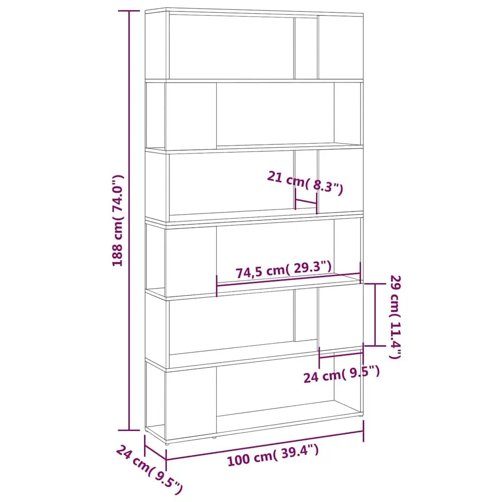 Book Cabinet Room Divider Storage Organiser High Gloss Grey 100 x 24 x 188 cm