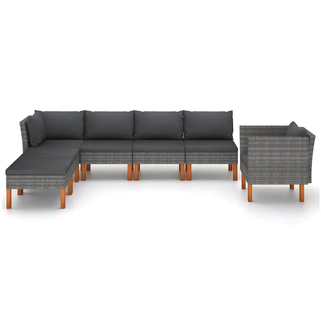 Outdoor Sofa Set 7 Piece Lounge Grey Rattan Eucalyptus Wood Patio Furniture