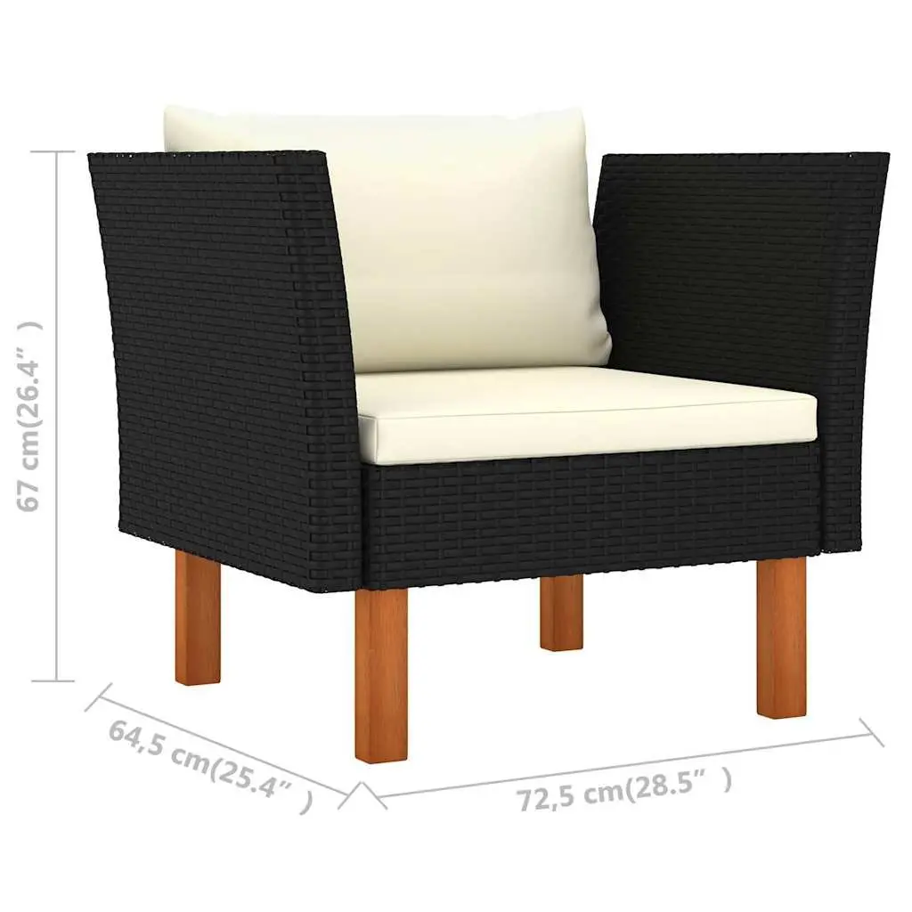Garden Lounge Set Outdoor Sofa 7 Piece Poly Rattan Eucalyptus Wood Black