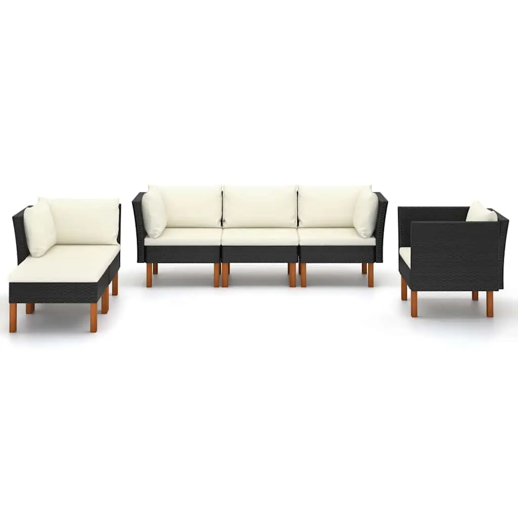 Outdoor Lounge Set 6 Piece Patio Furniture Black PE Rattan Eucalyptus Wood