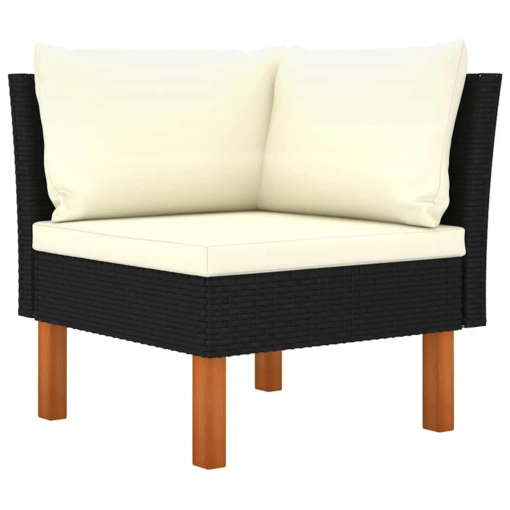 Outdoor Lounge Set 6 Piece Patio Furniture Black PE Rattan Eucalyptus Wood
