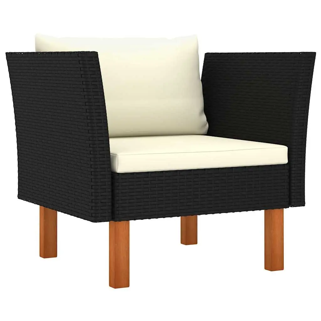 Outdoor Lounge Set 6 Piece Patio Furniture Black PE Rattan Eucalyptus Wood