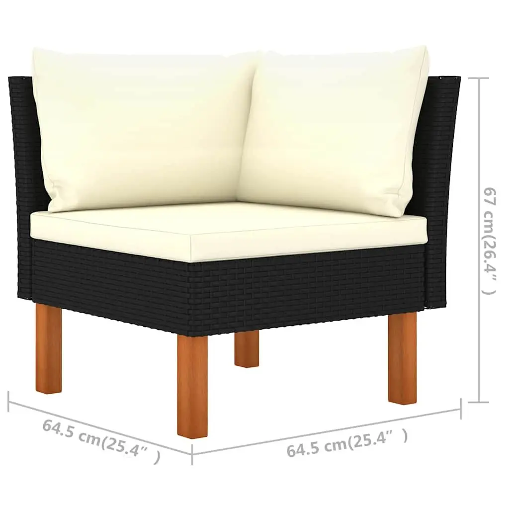 Outdoor Lounge Set 6 Piece Patio Furniture Black PE Rattan Eucalyptus Wood