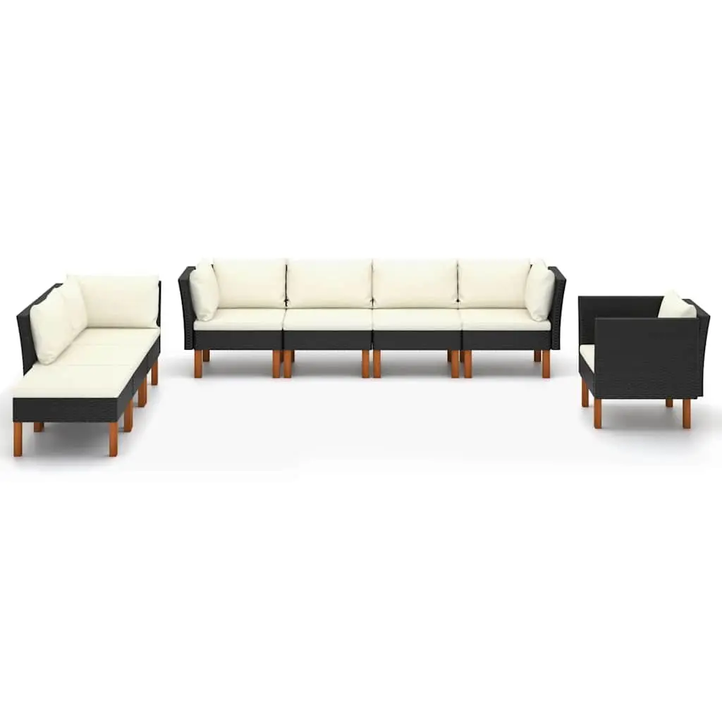 8-Piece Black Garden Lounge Set