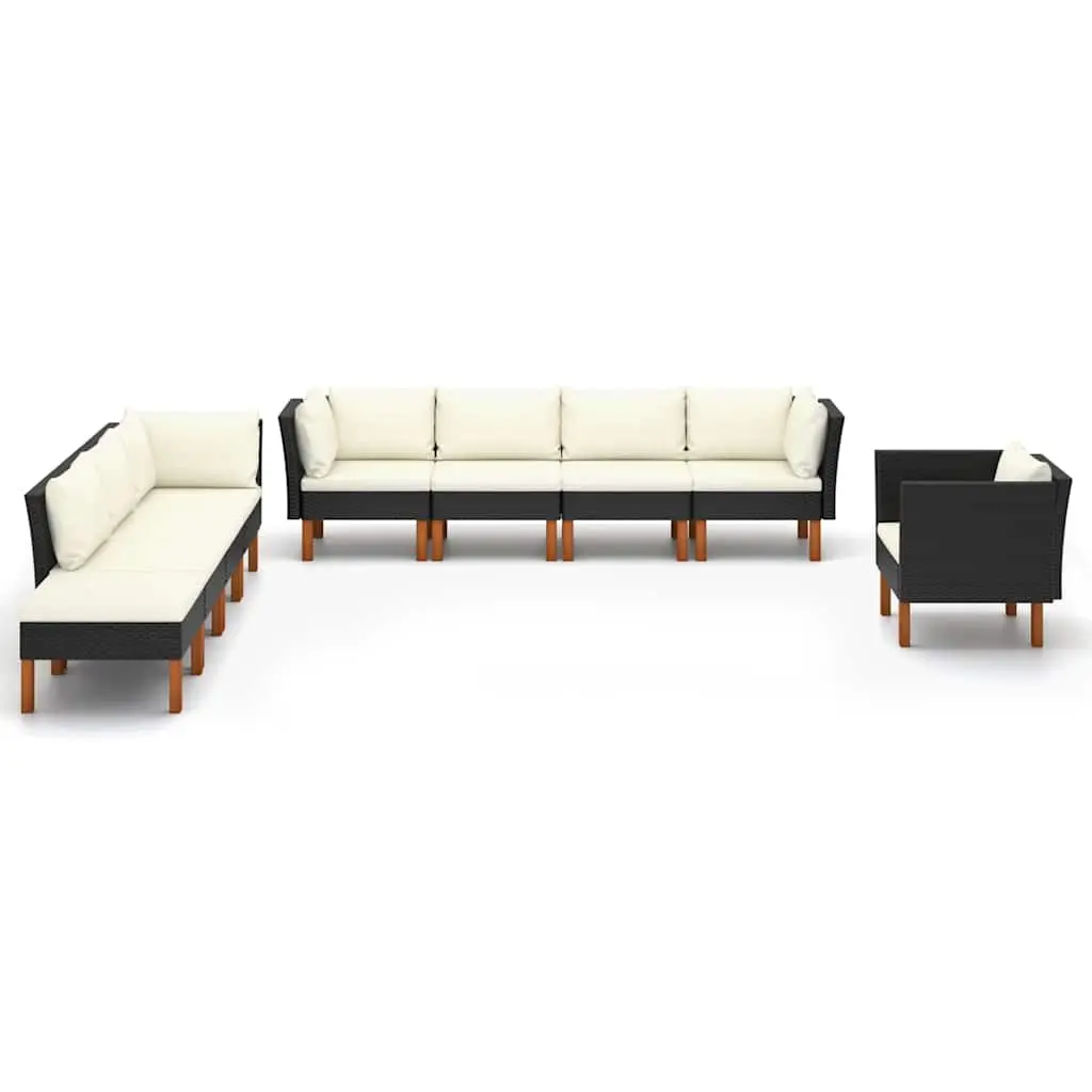9 Piece Outdoor Sofa Set Garden Lounge PE Rattan Steel Frame Eucalyptus Wood