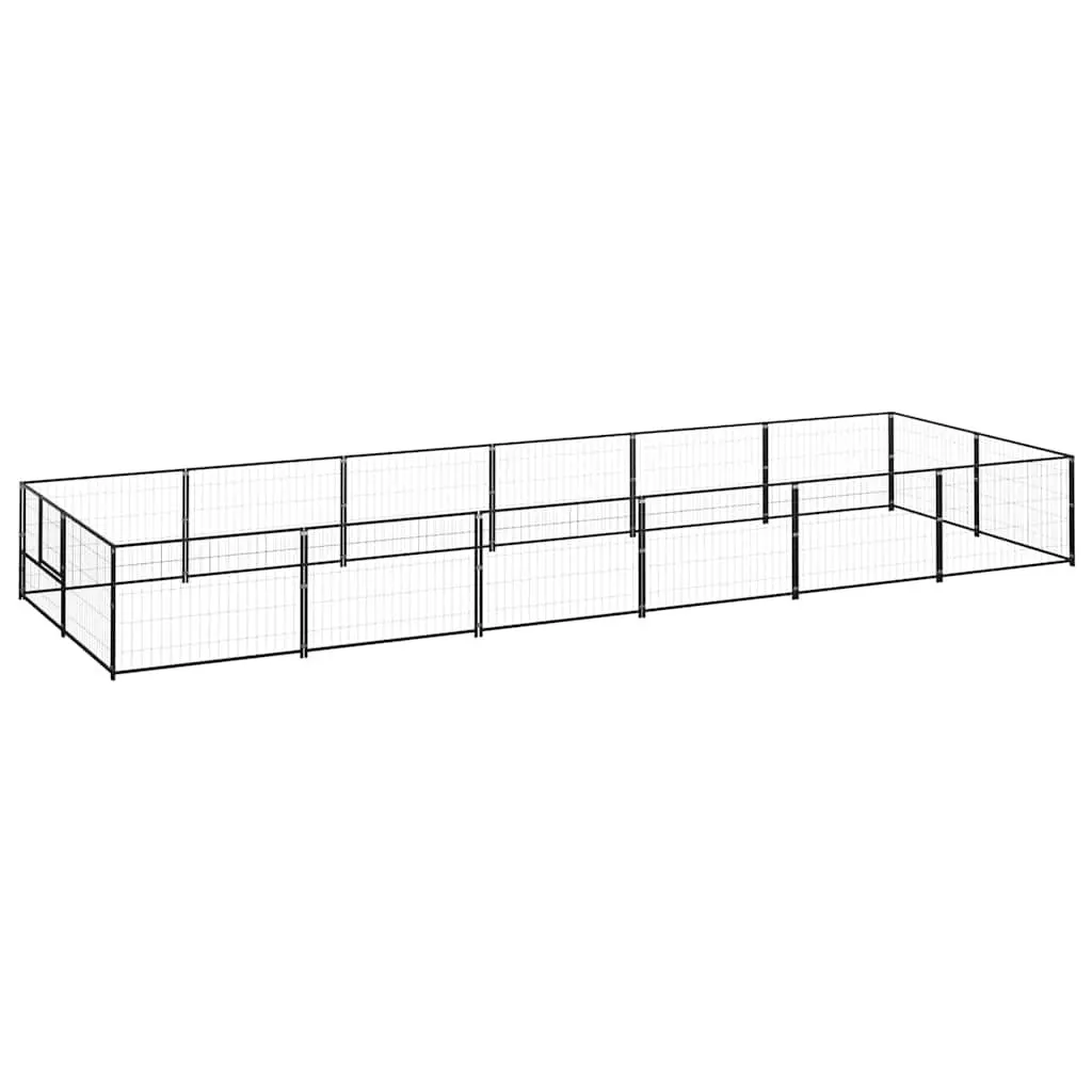 Dog Kennel Outdoor 12m² Black Steel Pet Enclosure Run Play Pen