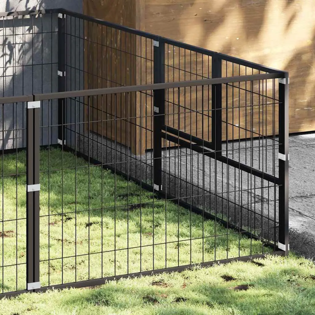 Dog Kennel Outdoor 12m² Black Steel Pet Enclosure Run Play Pen