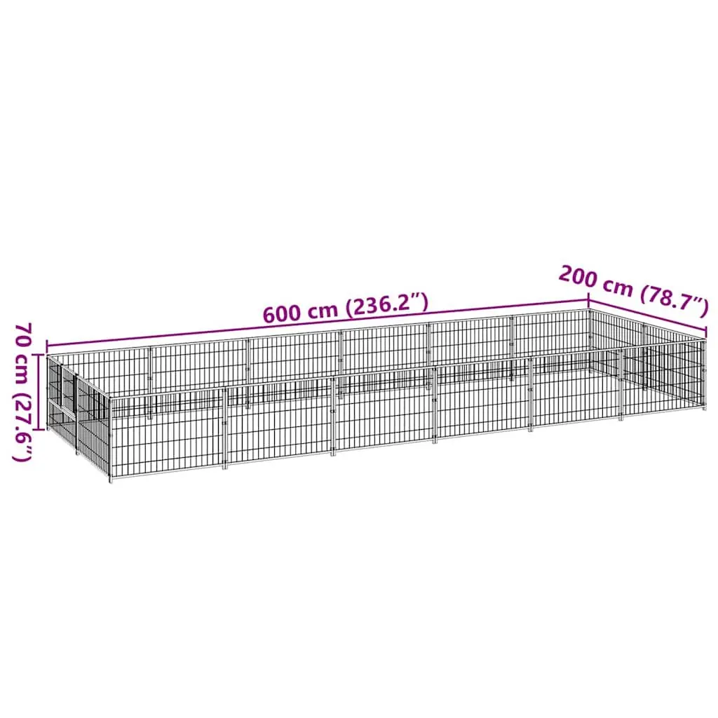 Dog Kennel Outdoor 12m² Black Steel Pet Enclosure Run Play Pen