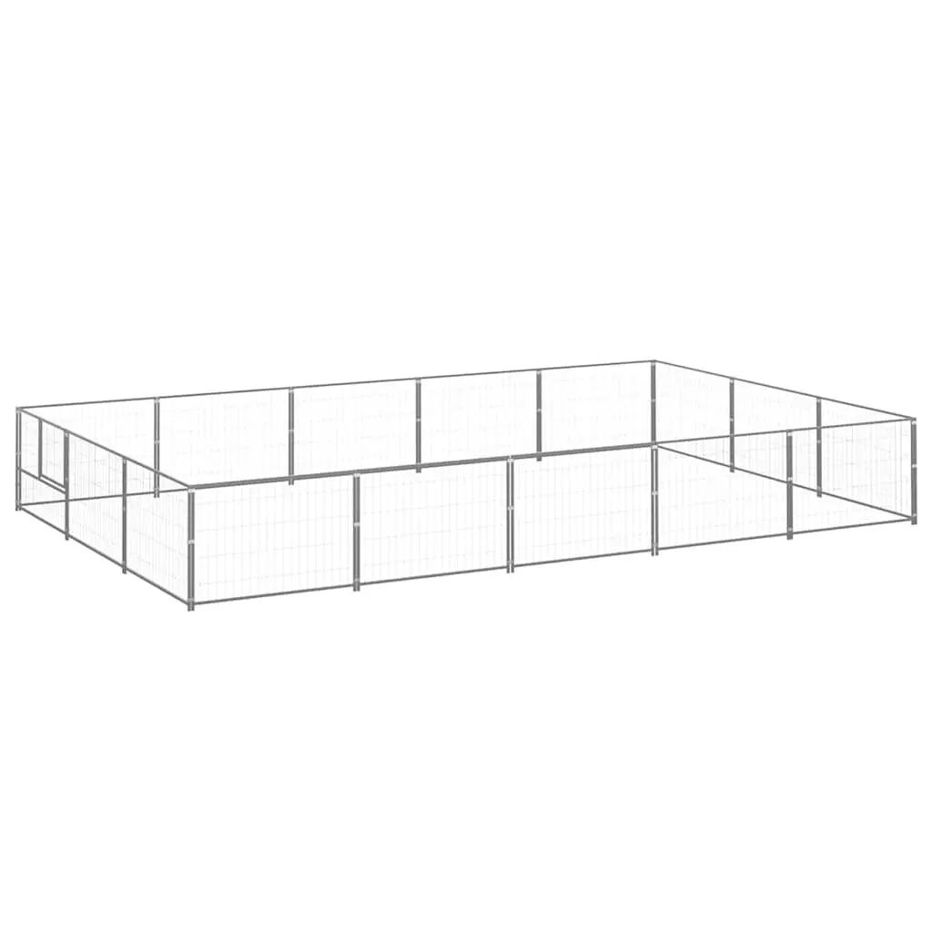 Dog Kennel Outdoor 15 m² Silver Steel Wire Mesh Pet Enclosure Run Cage