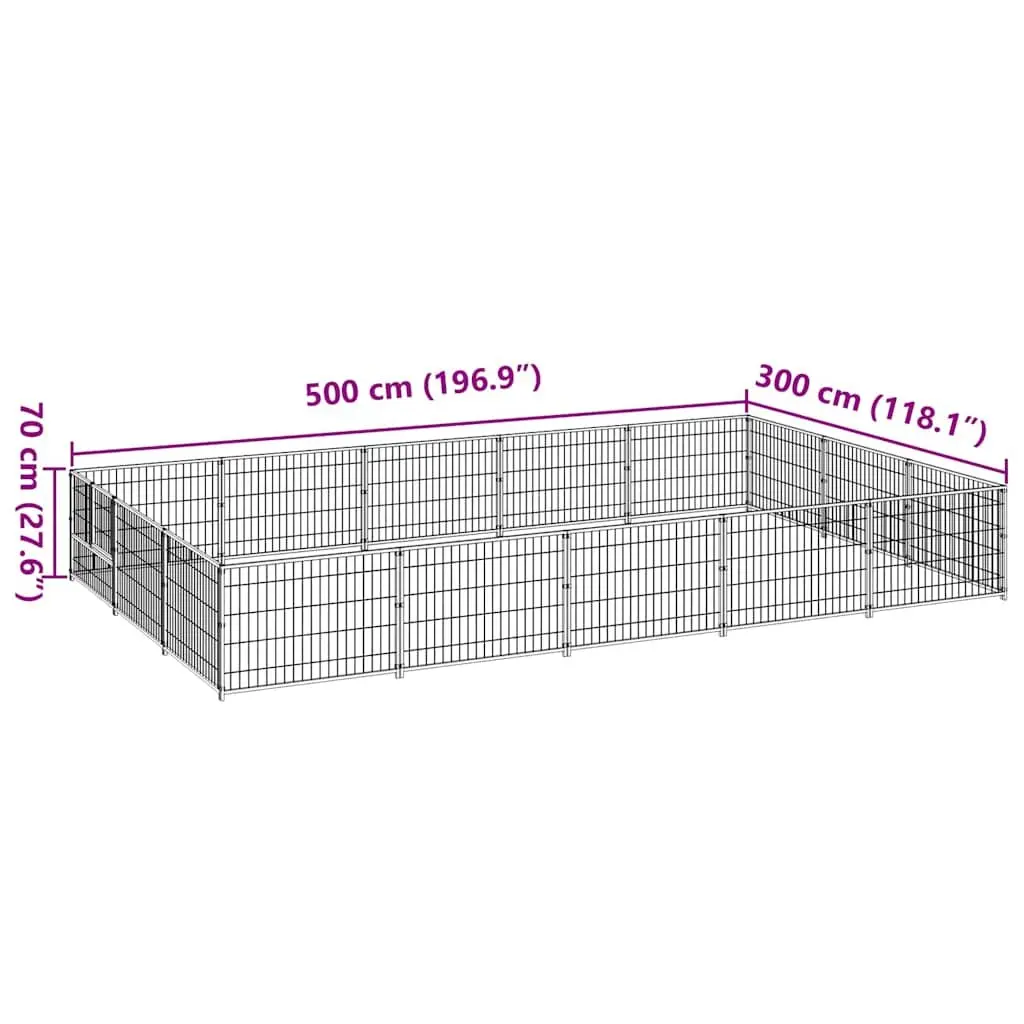 Dog Kennel Outdoor 15 m² Silver Steel Wire Mesh Pet Enclosure Run Cage