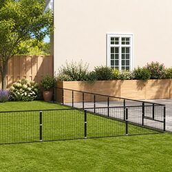 64 m² Black Steel Dog Kennel with Wire Mesh Walls