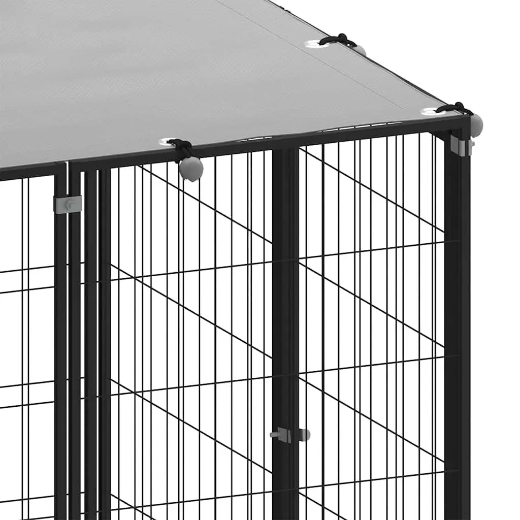 Outdoor Dog Kennel Steel Cage Exercise Play Pen Area 2.42m² Black