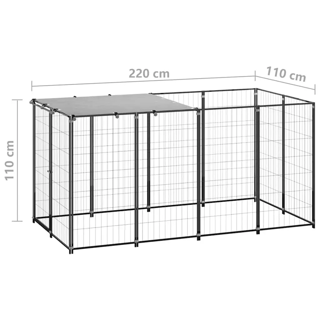Outdoor Dog Kennel Steel Cage Exercise Play Pen Area 2.42m² Black