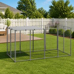 2.42m² Outdoor Dog Kennel with Steel Frame and Roof