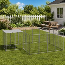 6.05m² Steel Dog Kennel with Lockable Door and Polyethylene Roof