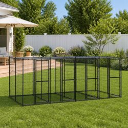 Spacious Outdoor Dog Kennel: Steel Frame and Canopy
