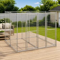 Outdoor Dog Kennel Run - Dimensions 4.84 m², Silver Steel Mesh