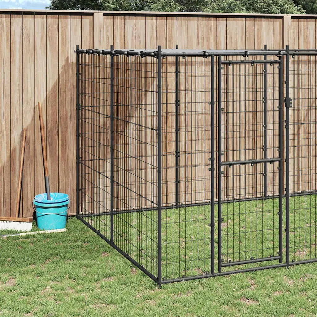 Dog Kennel Outdoor Large Play Run Steel with Roof Mesh Enclosure