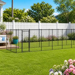 Large Black Steel Dog Kennel: 16.94 m² of Secure Space