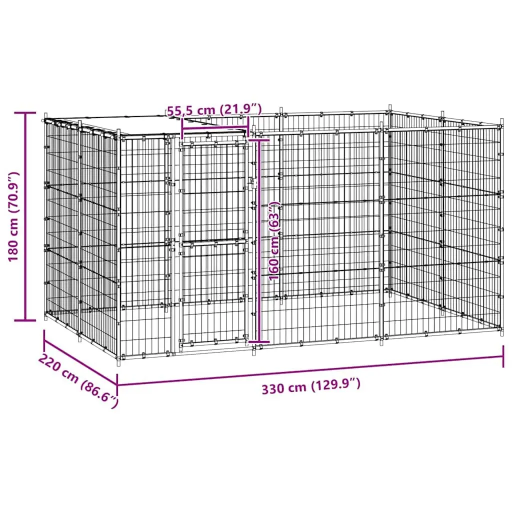 Outdoor Dog Kennel Exercise Run Pen Large Galvanised Steel Mesh Roof Canopy