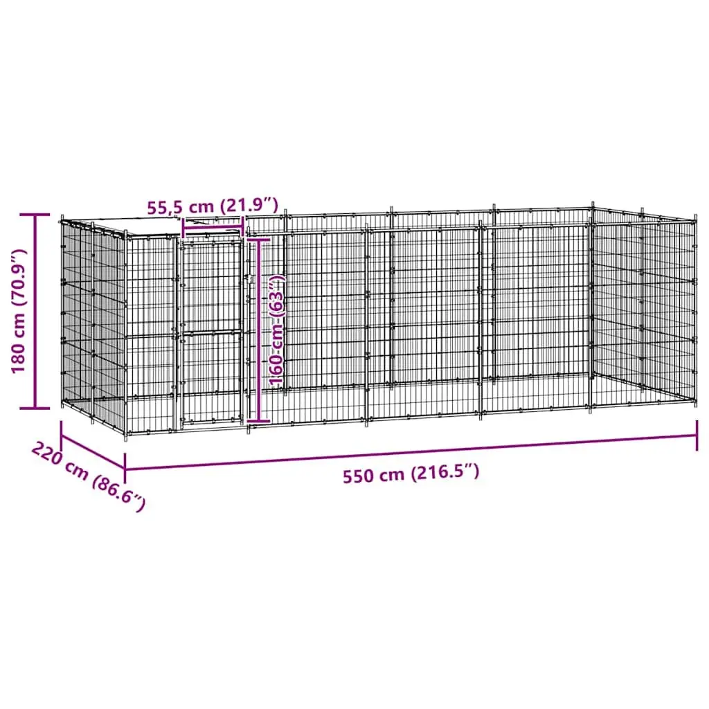 Dog Kennel Outdoor Galvanised Steel Mesh Run Exercise Pen 12.1 m²