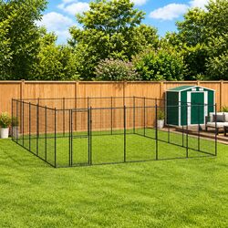 Spacious Outdoor Dog Kennel, 36.3 m², Black Steel Mesh