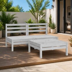 3 Piece White Garden Lounge Set – Solid Pinewood Build