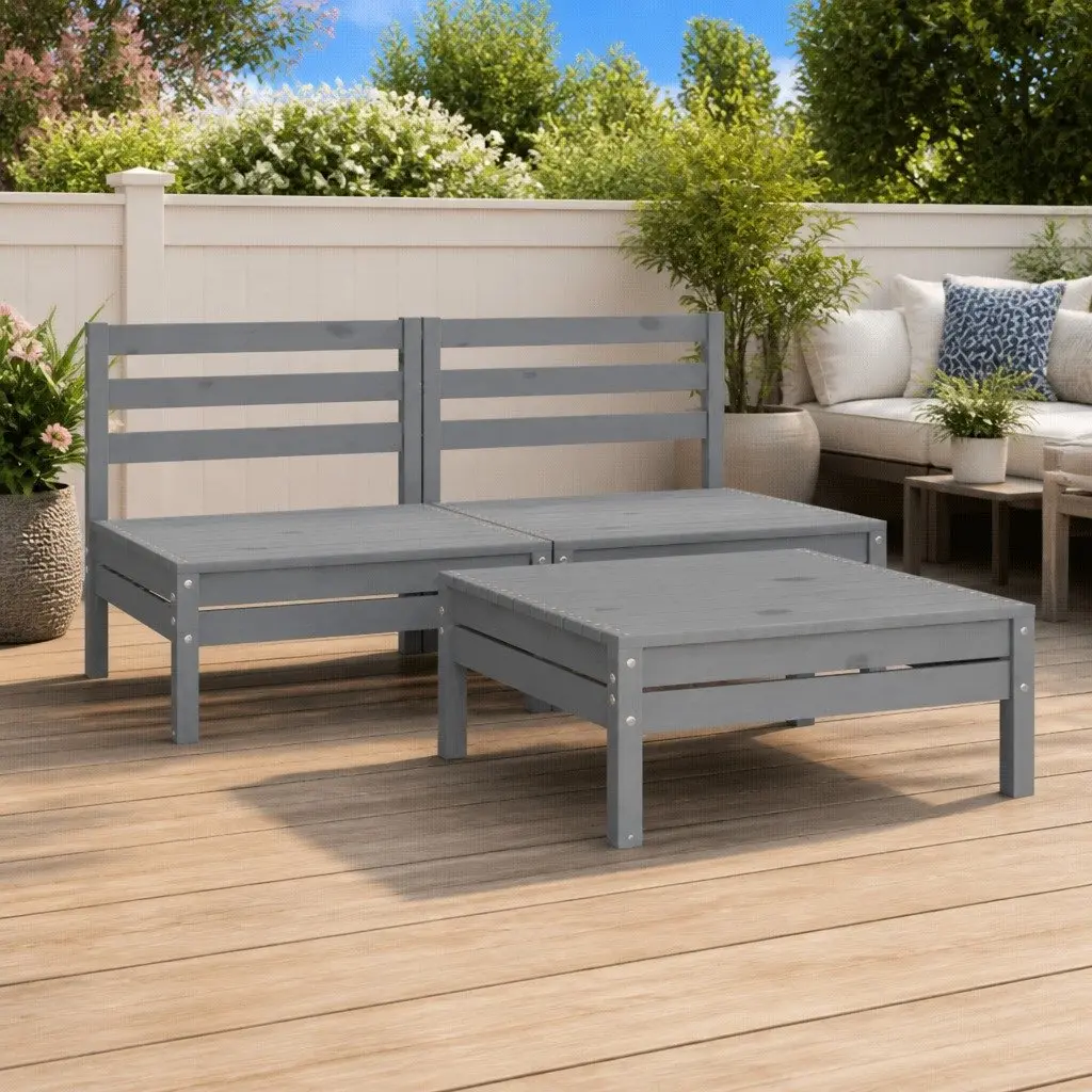 3-Piece Grey Modular Garden Lounge Set