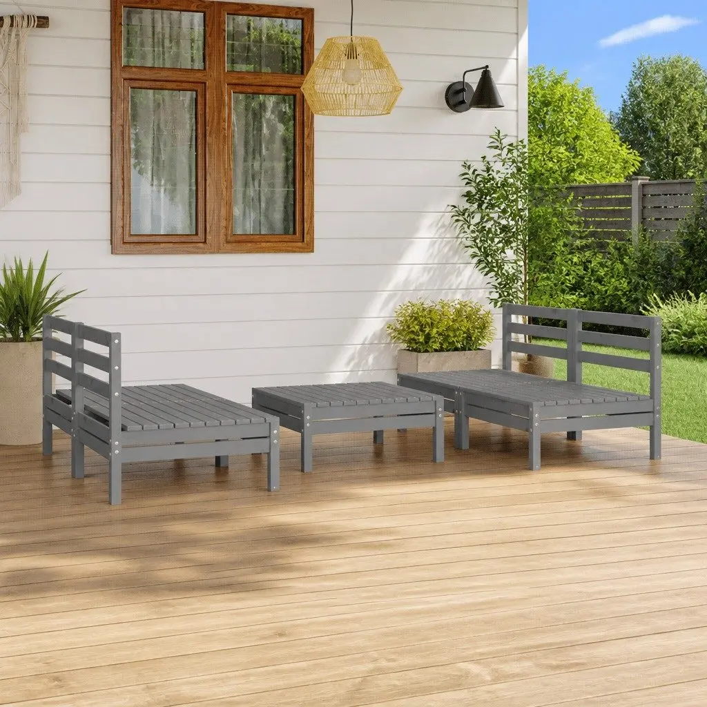 5-Piece Grey Lounge Set with Solid Pinewood Construction